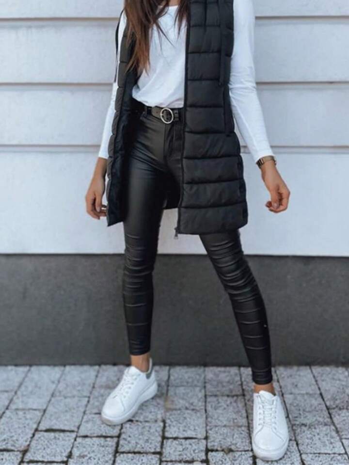 Black long puffer vest (s-2x)
