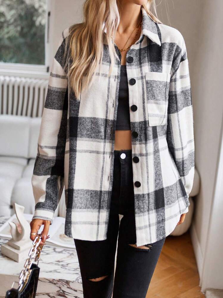 Button up long sleeve plaid top