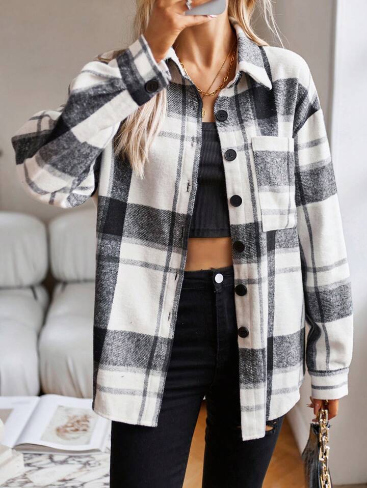 Button up long sleeve plaid top
