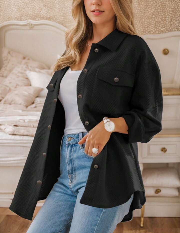 Black waffle jacket w/ front pocket