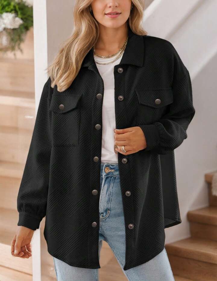 Black waffle jacket w/ front pocket