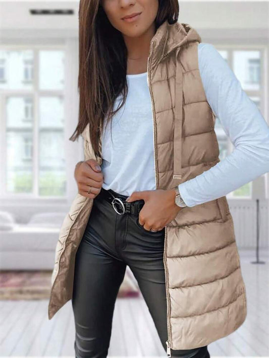 Tan long puffer vest  (s-2x)