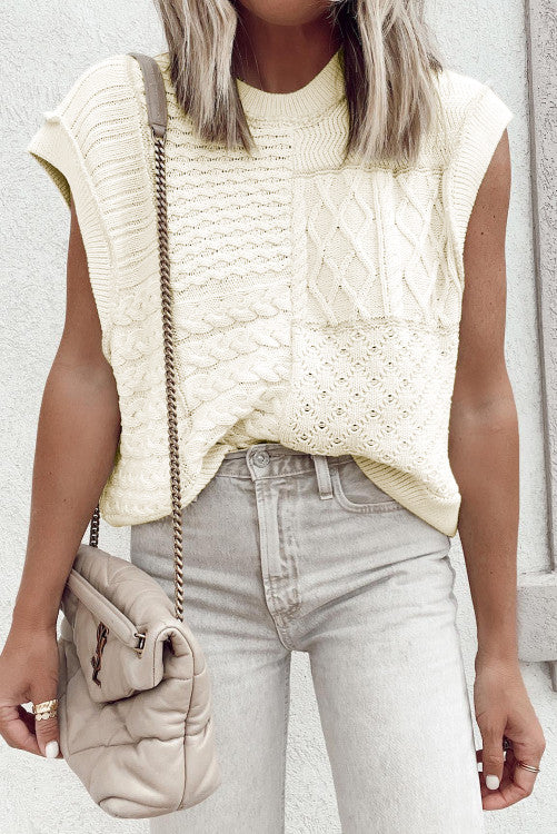 White Cable Knit Dolman Armholes Sweater Tank