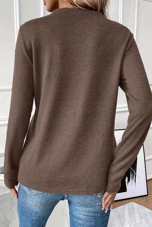 Chicory Coffee Solid Exposed Seam Crew Neck Long Sleeve Top (s-2x)