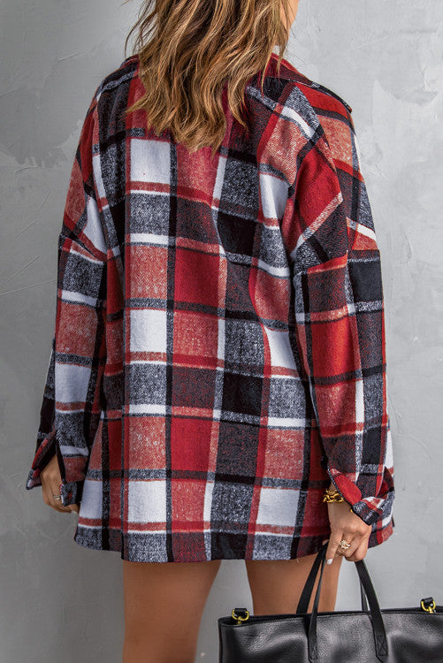 DEAL OF THE DAY Fiery Red Plaid Print Buttoned Shirt Jacket (originally $68)