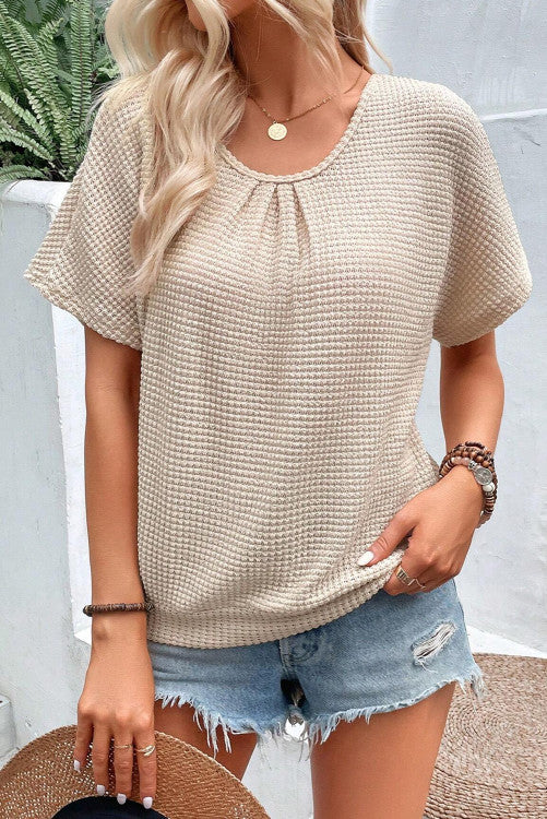 Oatmeal Lace Patch Textured T-shirt