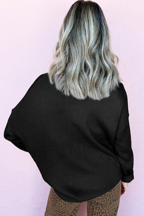 Black Merry Colorful Dot Detail Christmas Drop Shoulder Sweater