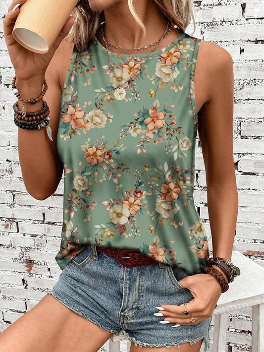 Olive green floral tank