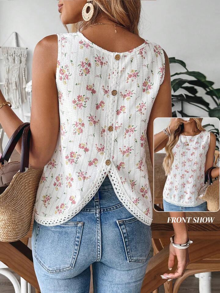 White lace floral tank