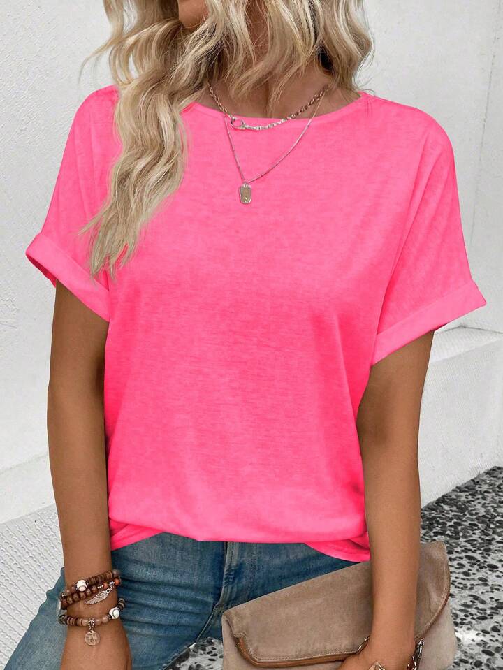 Hot pink round neck tee