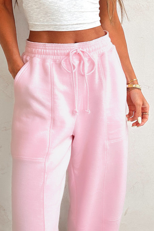 Light Pink Drawstring Waist Patchwork Solid Color Jogger Pants