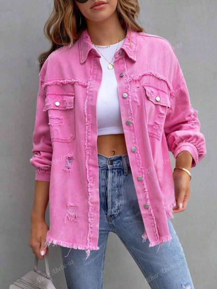 pink distressed jacket