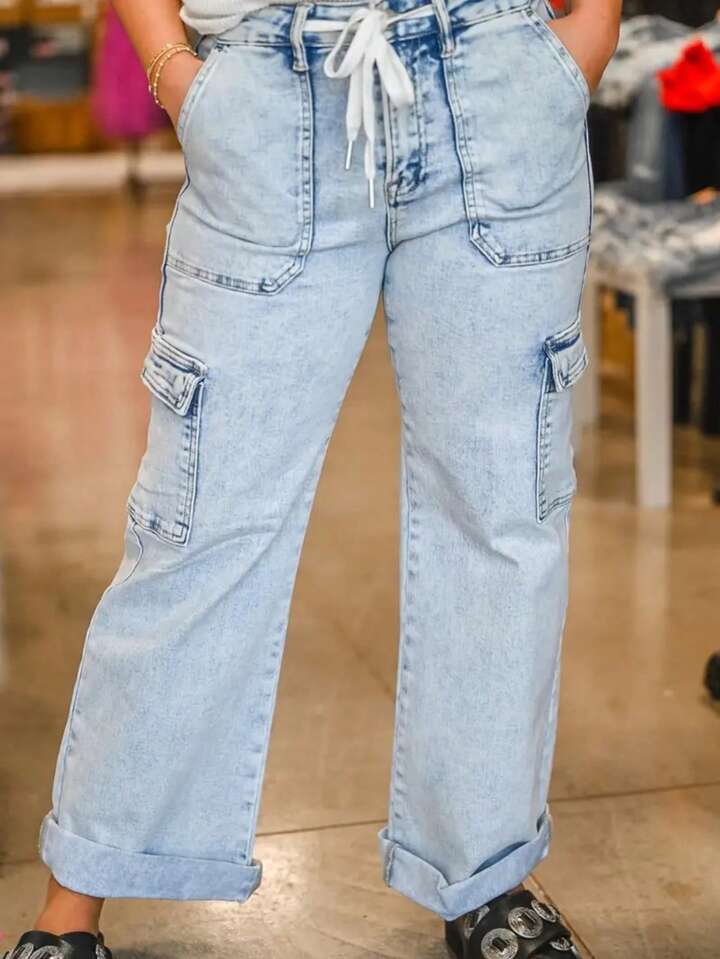 Cargo drawstring jeans