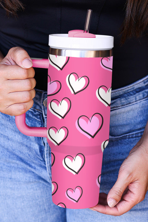 Rose Red Valentines Heart Printed Thermos Cup with Handle – Four13 Boutique
