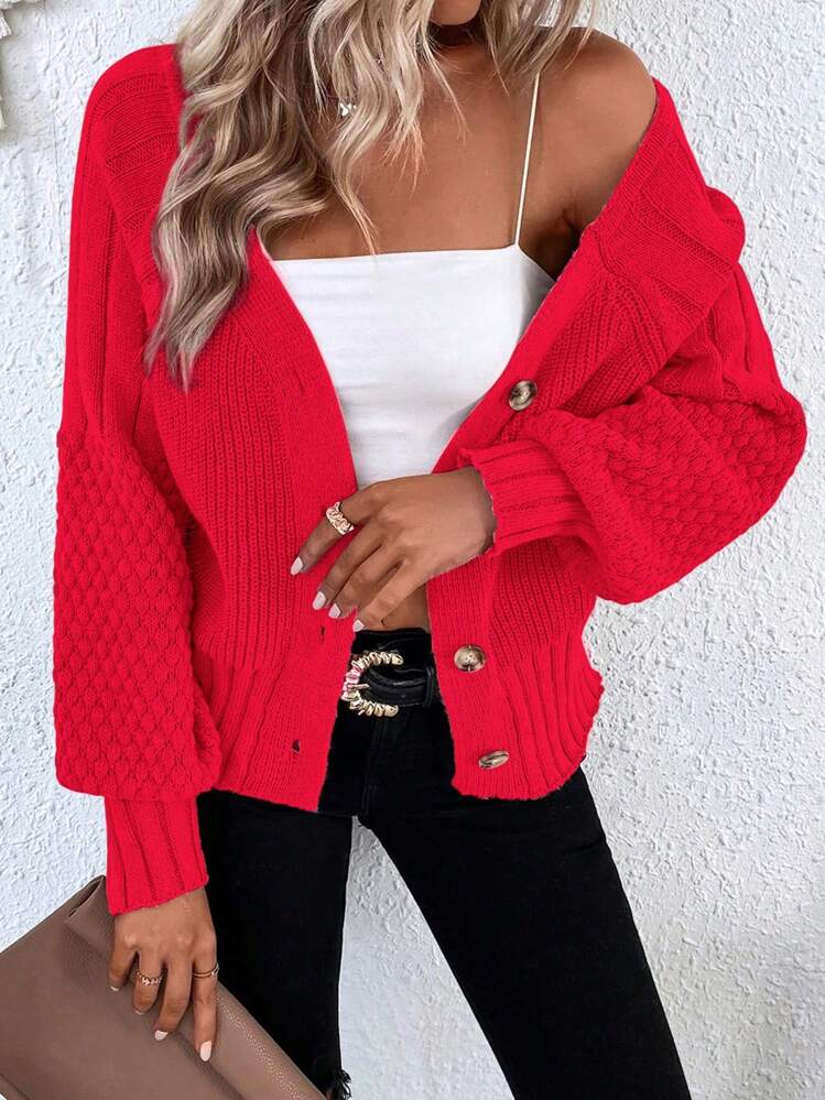 red button up sweater