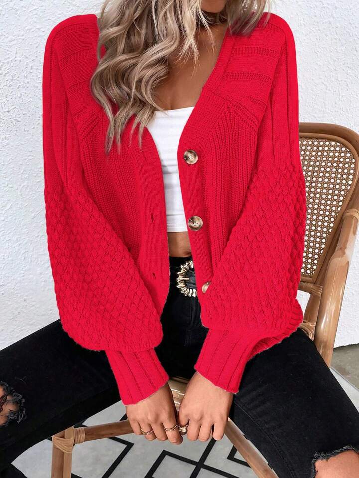 red button up sweater