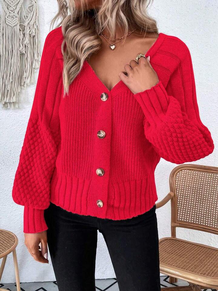 red button up sweater