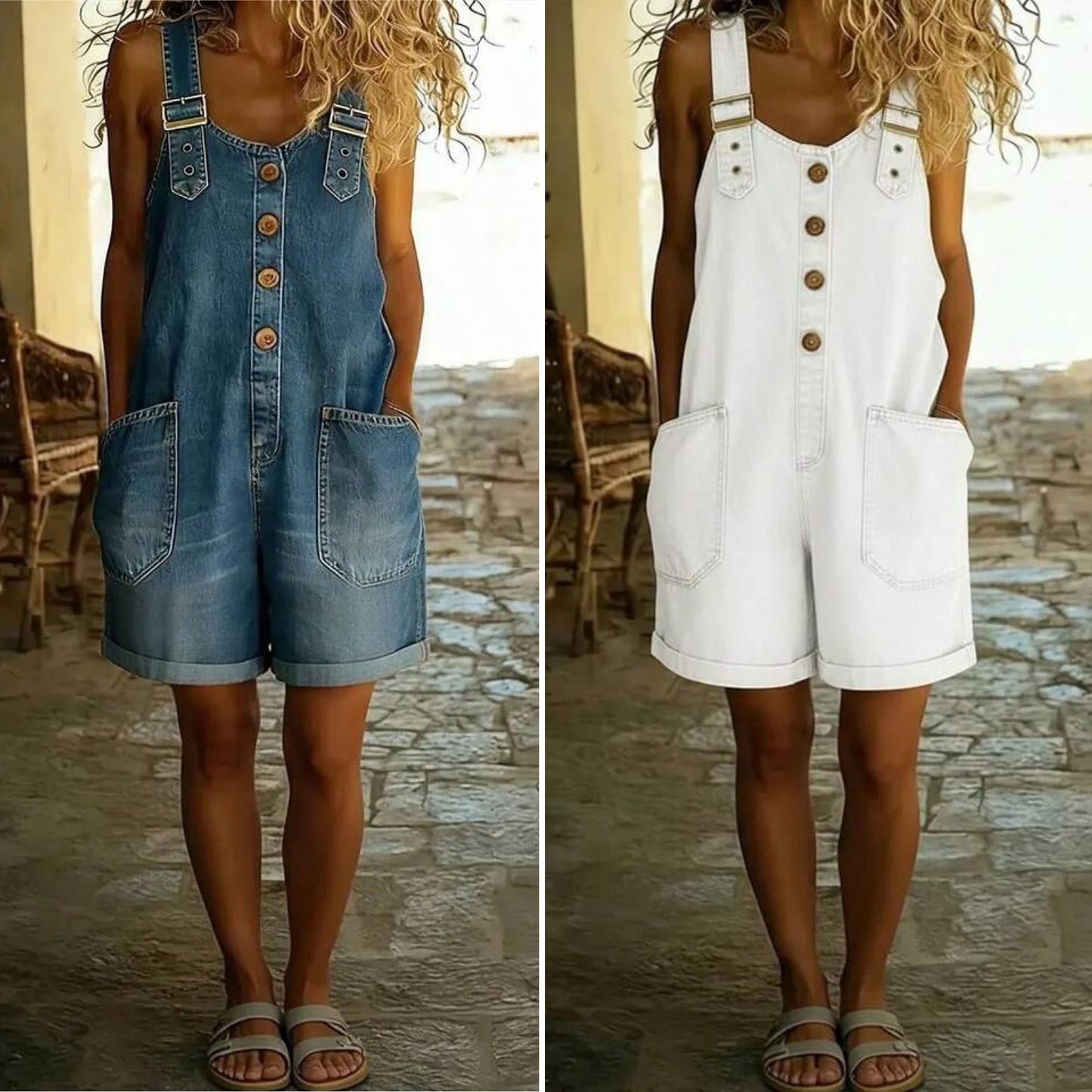 Denim oversized overall shorts (2 colors)