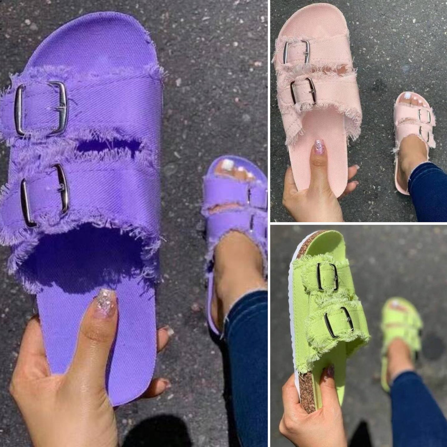 Frayed denim sandals (3 colors)