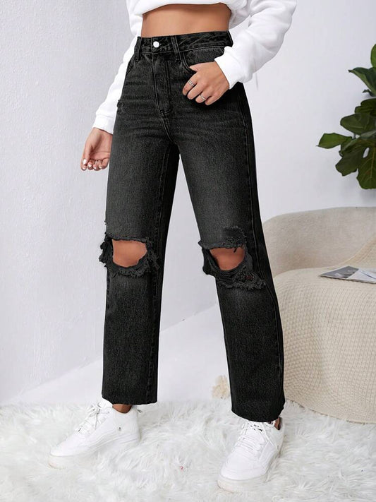 black denim  straight leg jeans