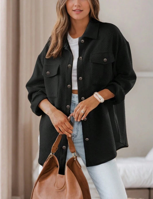 Black waffle jacket w/ front pocket
