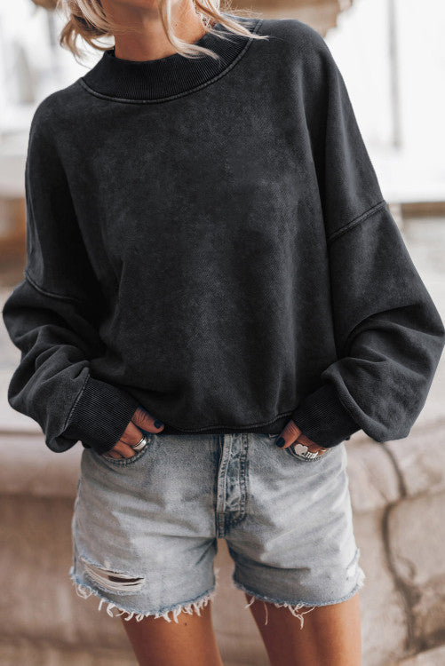 Black  Crew Neck Pullover Sweatshirt